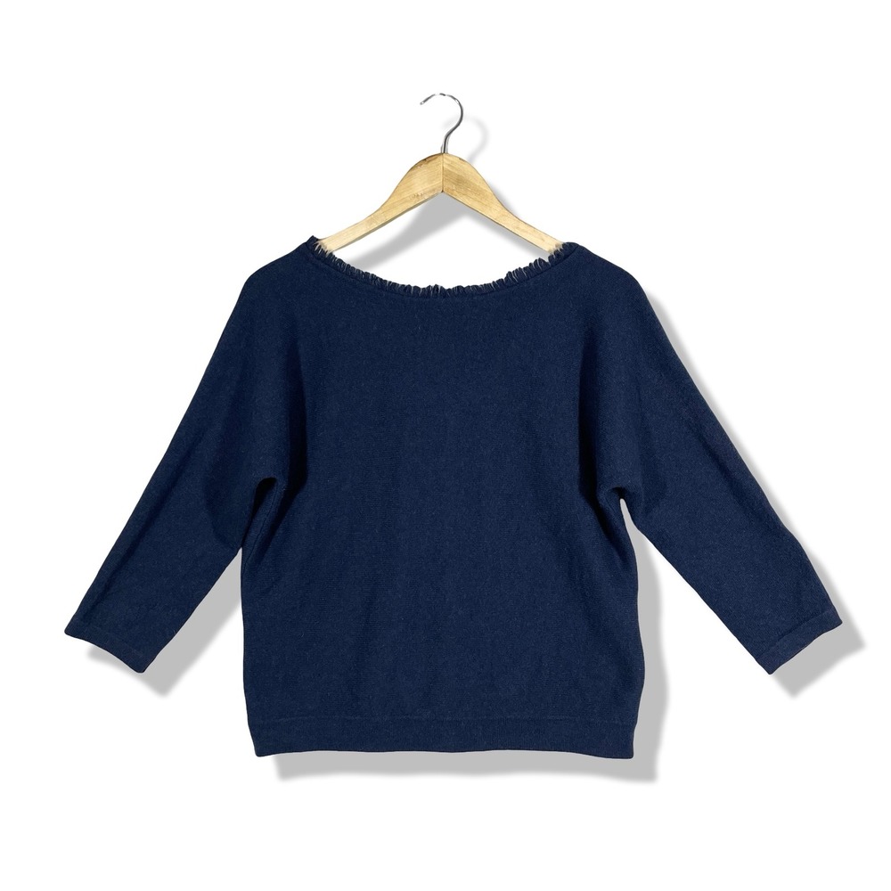 Cashmere Cashmere Cardigan Sweater Womens Small Blue Ruffle Trim V-Neck Preppy